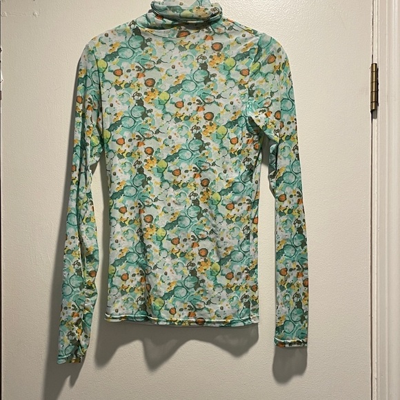 Vertigo Paris Tops - Vertigo Paris Multicolored Abstract Print Ruched Streetwear - Green and Yellow